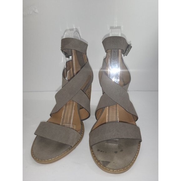 Steve Madden Elita Block Heels Women Sz 6M Leather Strappy Gray Office Workwear - Picture 3 of 7